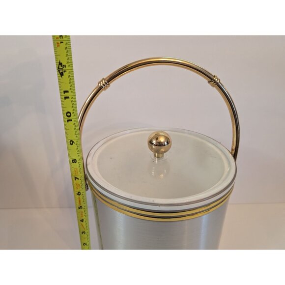 Vintage MCM Silver Ice Bucket With Gold Handle & Lid Knob - Picture 7 of 8